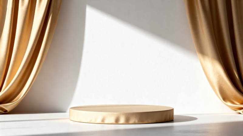 金色帷幕中的圆形台图片