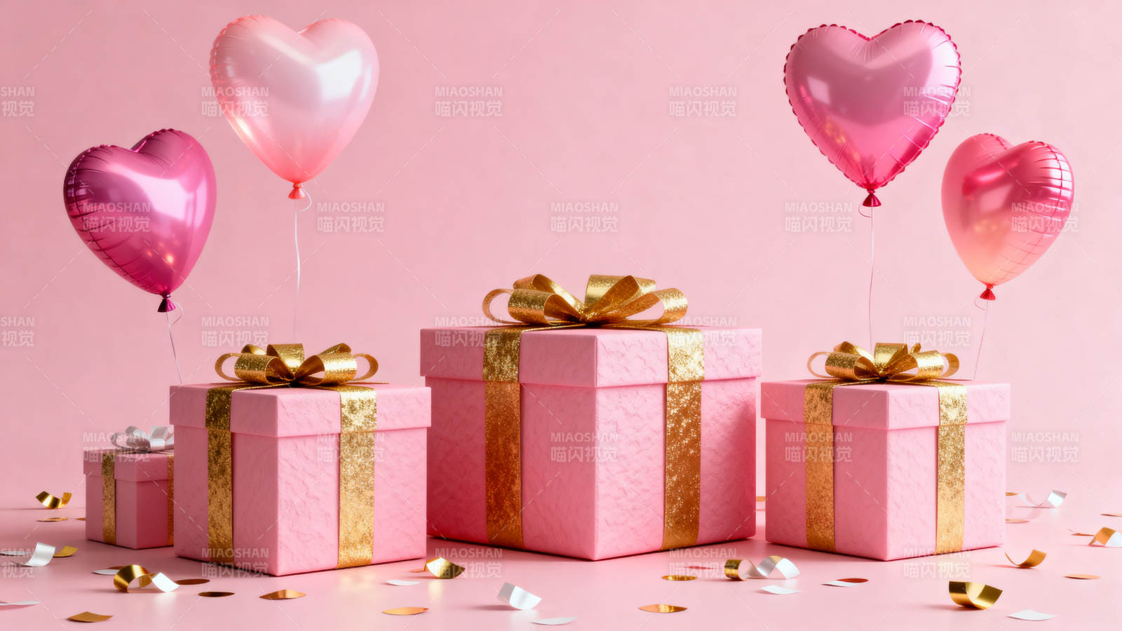 粉色礼盒与爱心气球图片