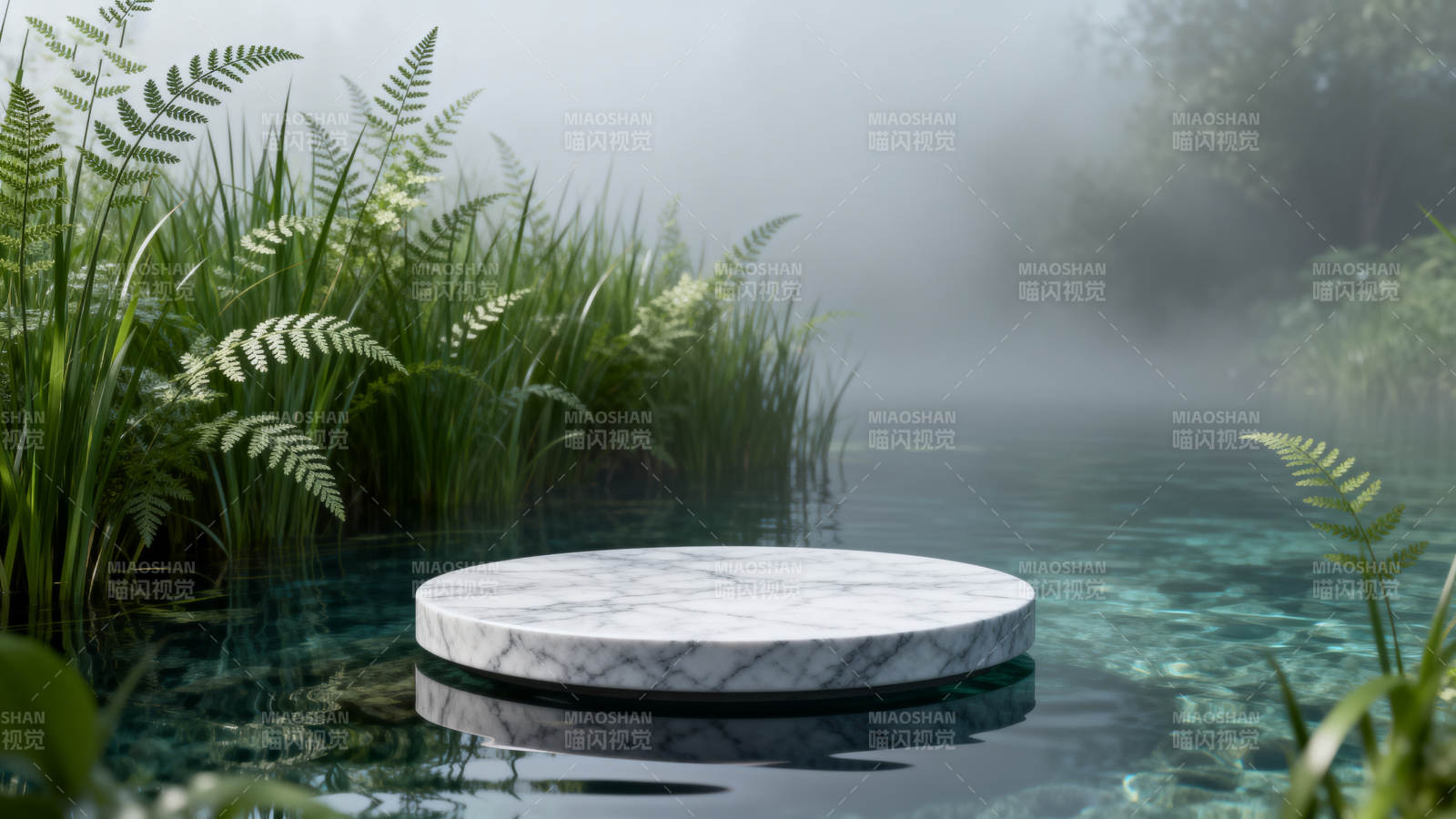 雾中石台静谧景图片