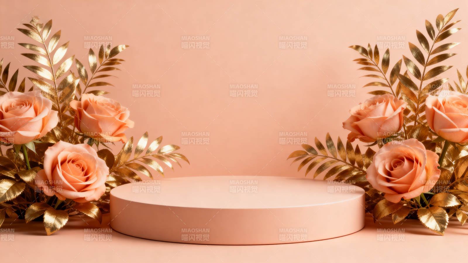 玫瑰花环中的圆台图片