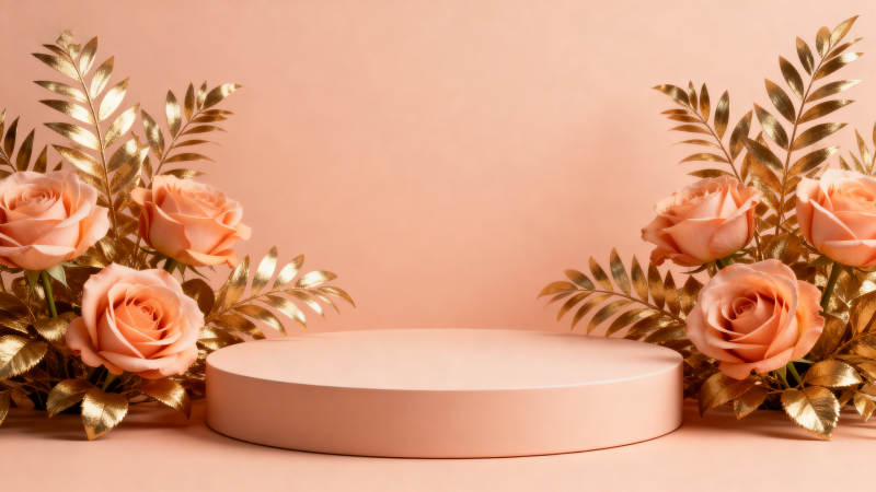 玫瑰花环中的圆台图片