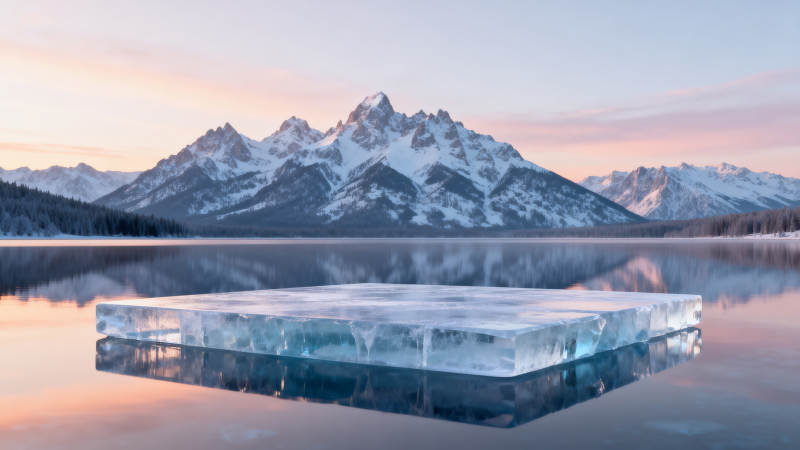冰湖映山图片