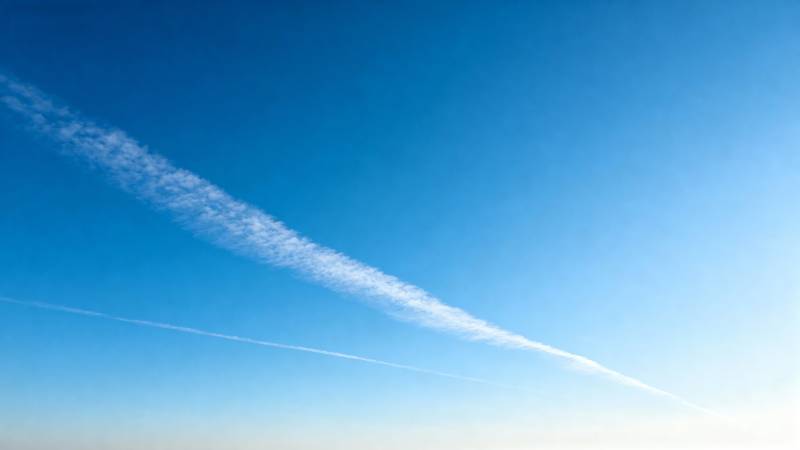 蓝天上的飞机云迹图片