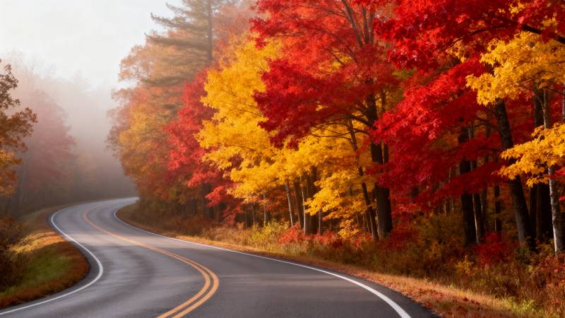 秋色斑斓的公路图片