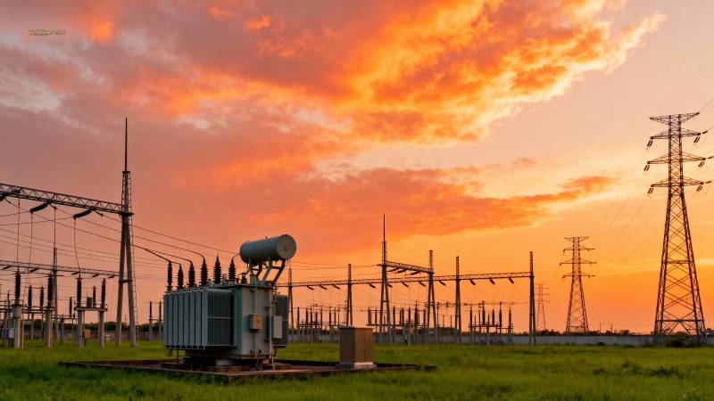 夕阳下的变电站图片
