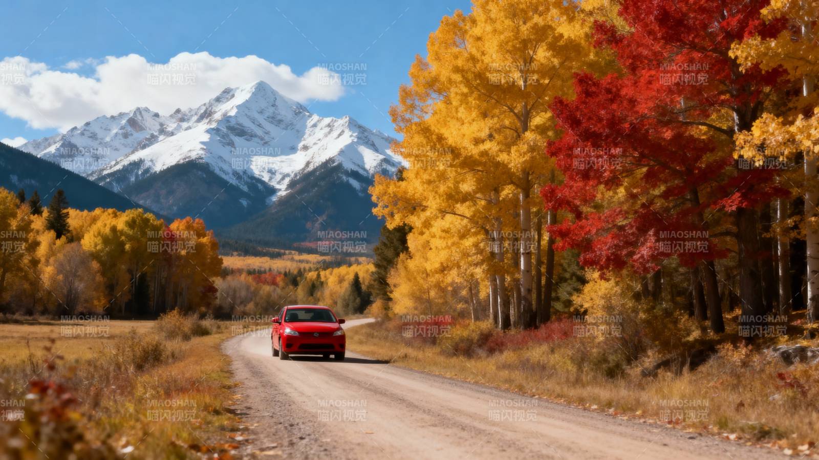 秋山红叶路行图片