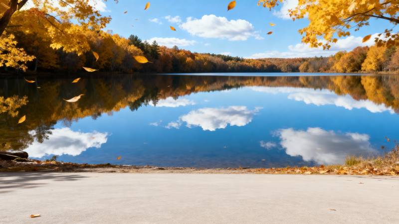 秋湖倒影美景图片