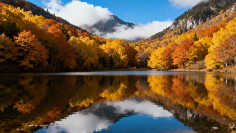 秋湖倒影山色图片