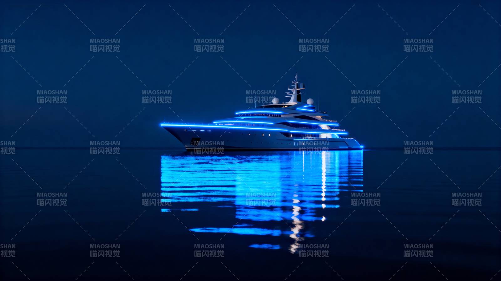 夜海蓝光游艇图片