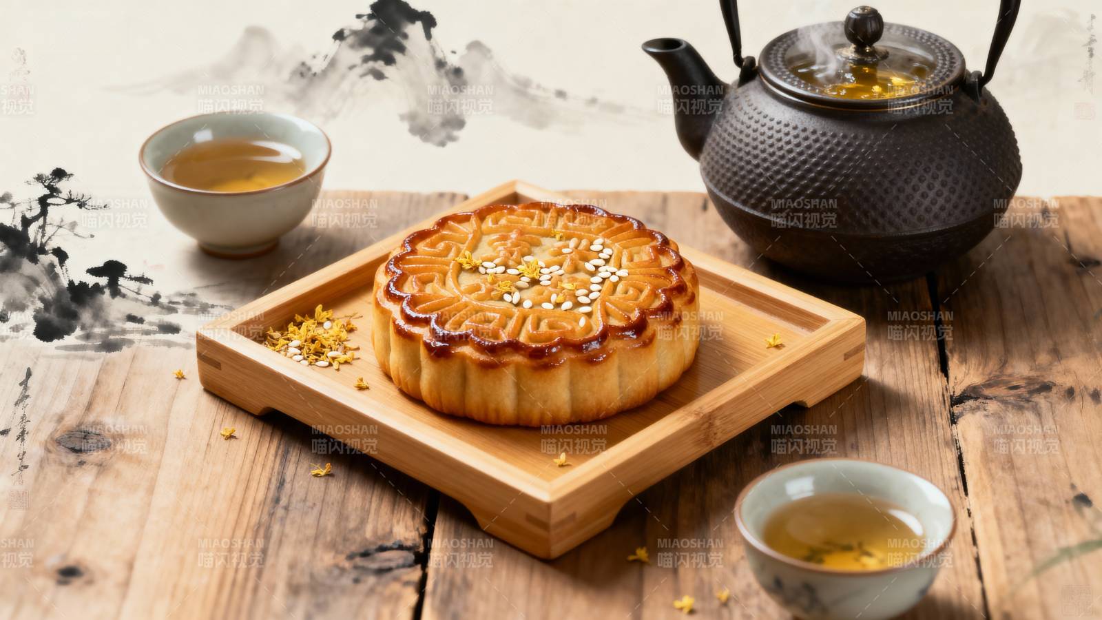 中秋月饼茶香四溢图片