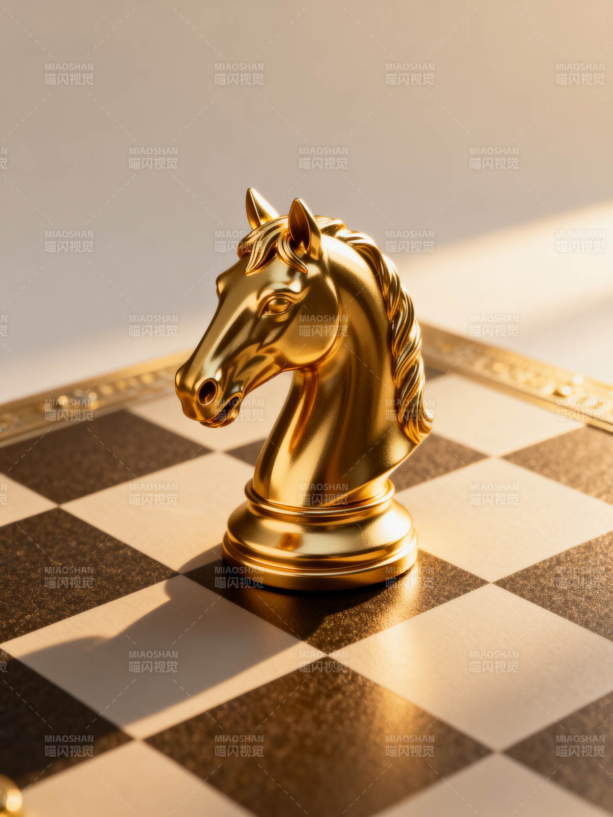 金色棋马静立棋盘图片