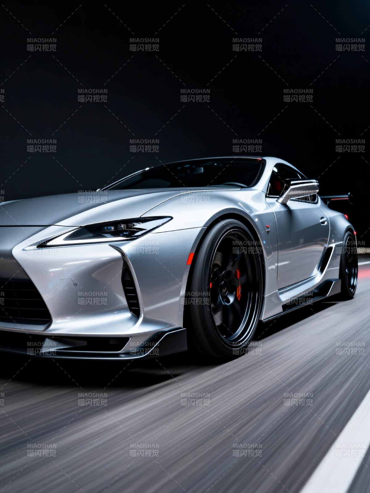银色跑车疾驰夜路图片