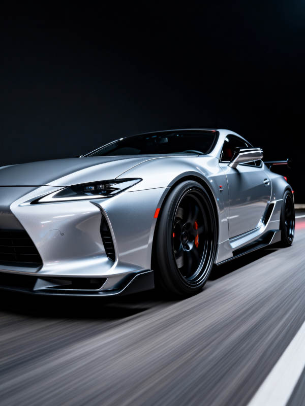 银色跑车疾驰夜路图片