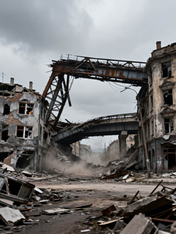 废墟中的断桥图片