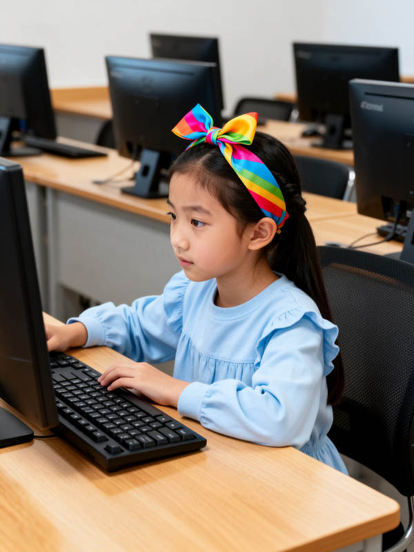 小女孩专注学电脑图片