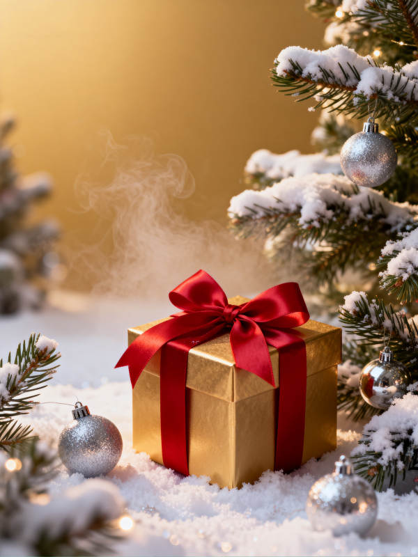 圣诞礼盒雪中绽放图片