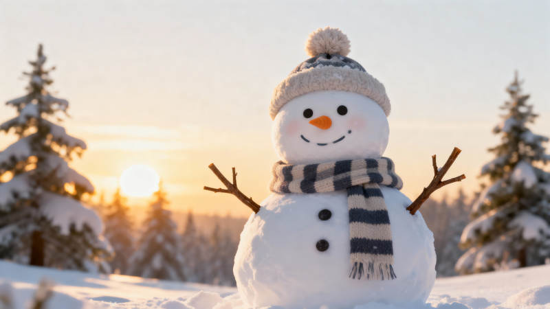 雪人迎日出图片