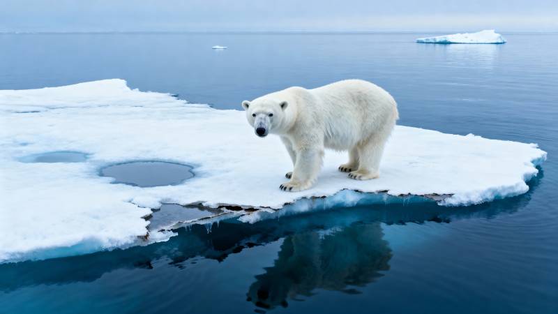 北极熊伫立冰上图片