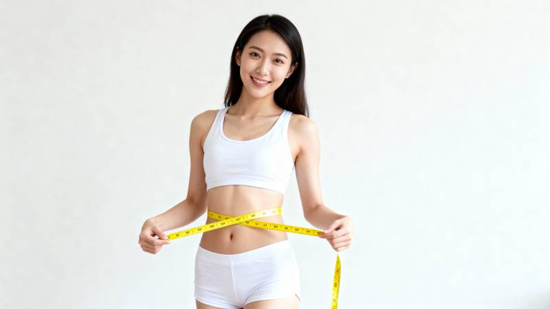 健身女孩测量腰围图片