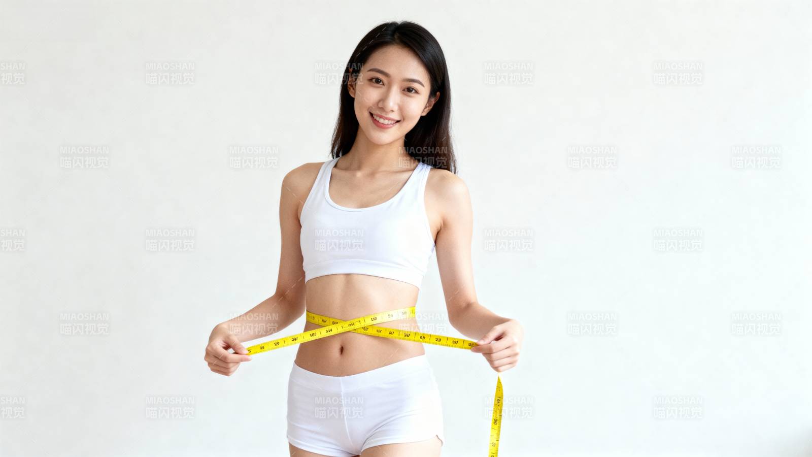 健身女孩测量腰围图片