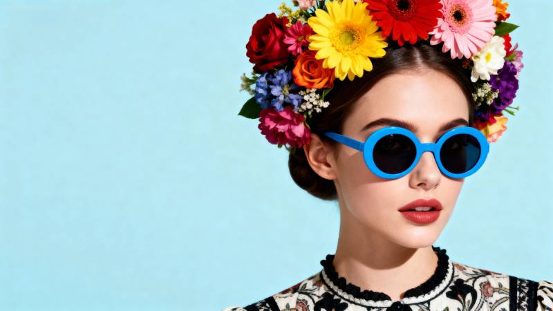 花环少女戴蓝镜图片