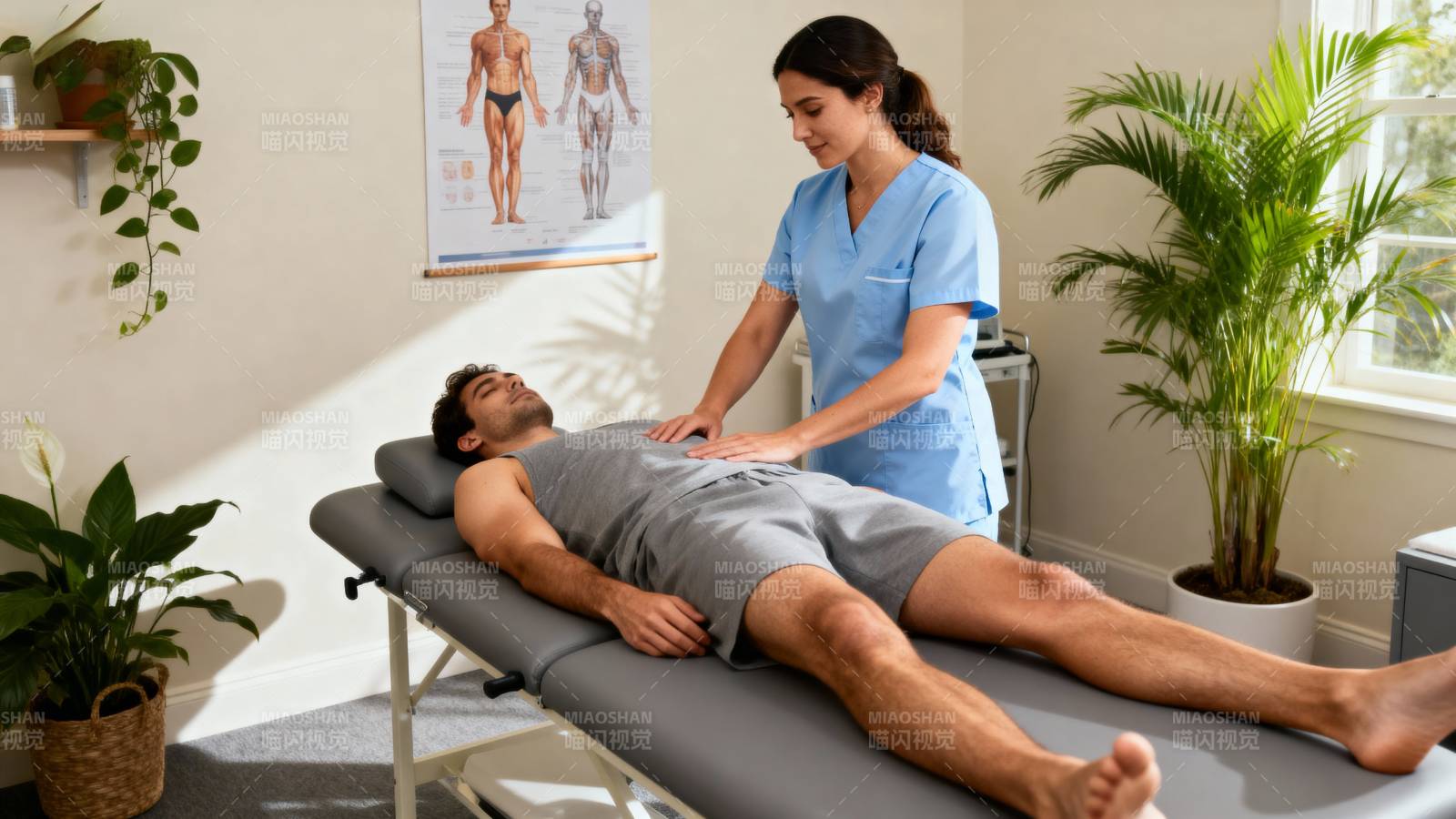 理疗师为患者按摩图片