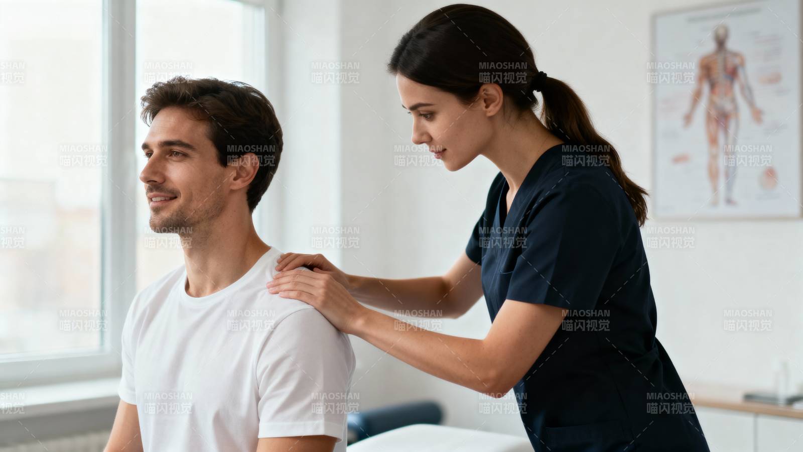 理疗师为患者按摩图片