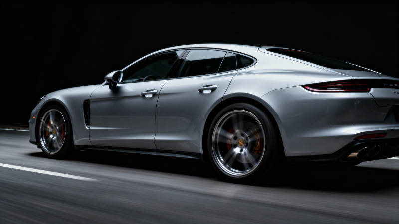 银色跑车疾驰夜路图片