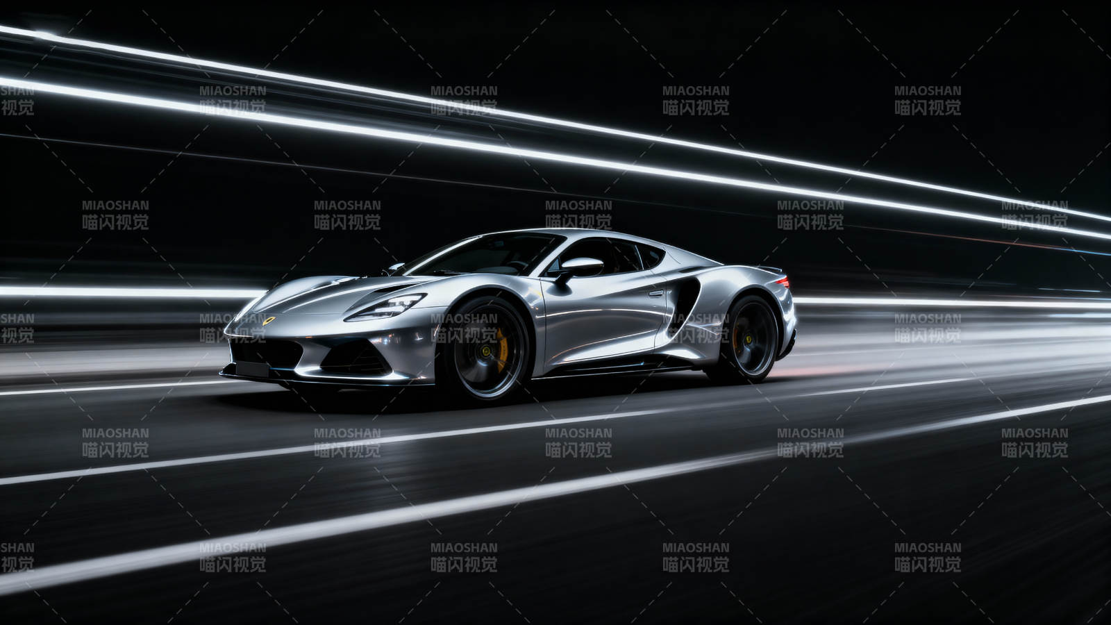 银色超跑疾驰夜路图片