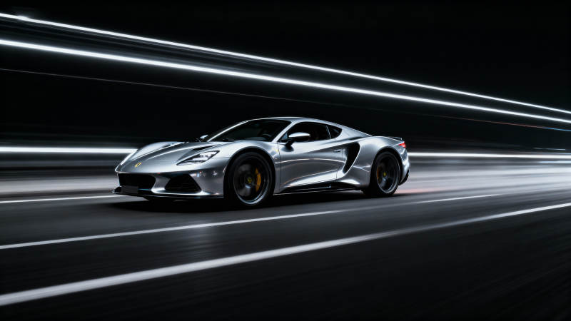 银色超跑疾驰夜路图片