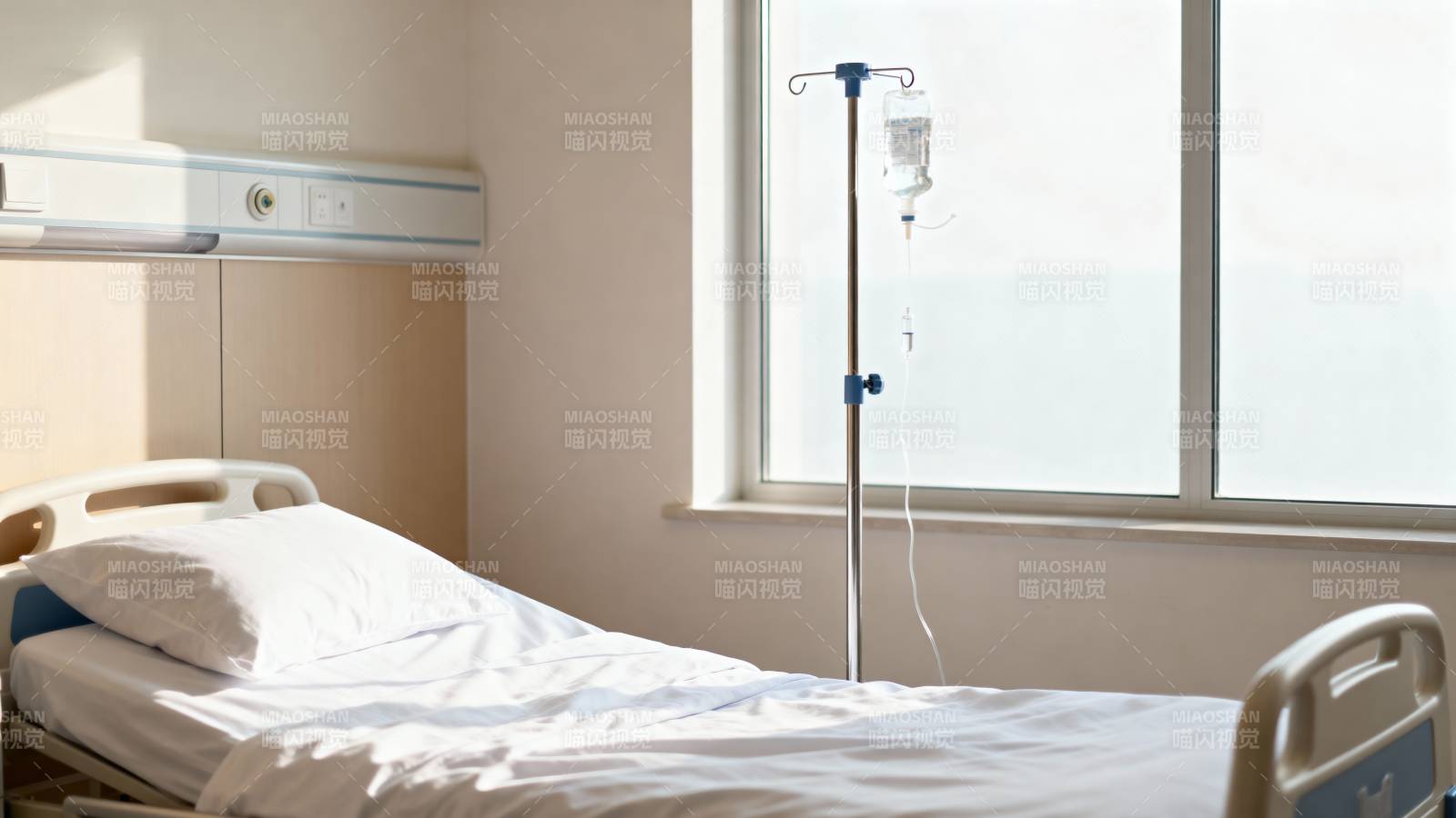 病房静谧 窗边病床图片