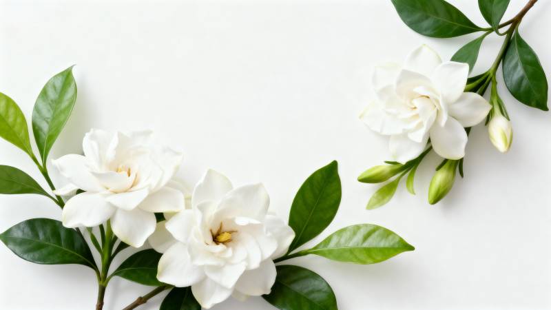 栀子花枝静谧绽放图片