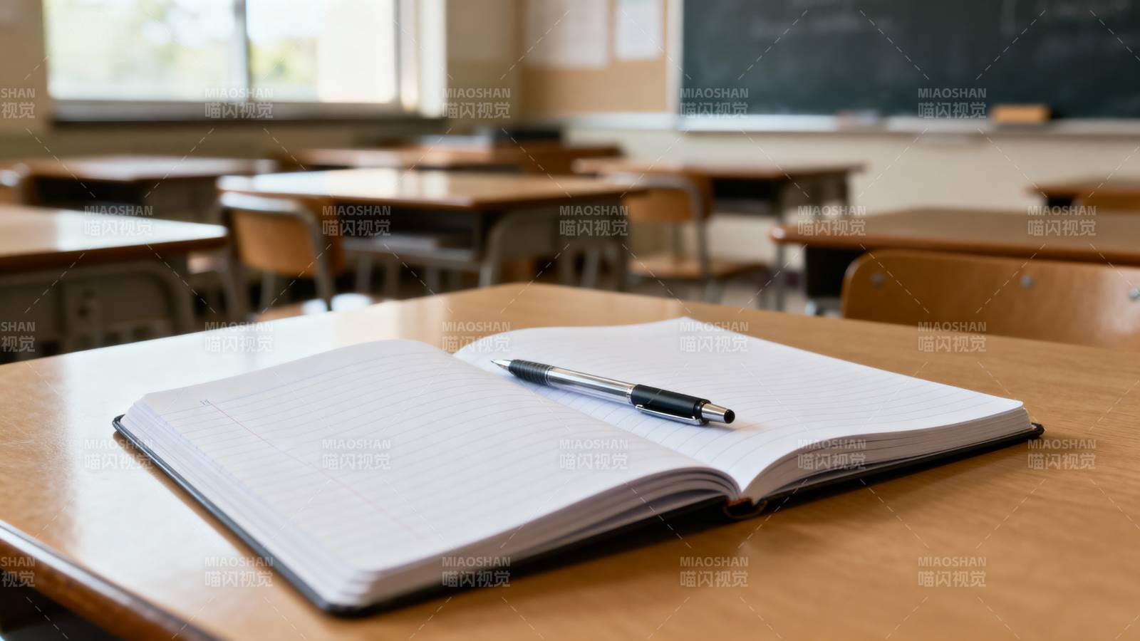 教室里的书本与笔图片