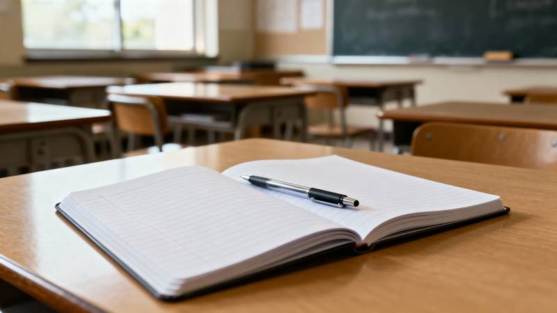 教室里的书本与笔图片