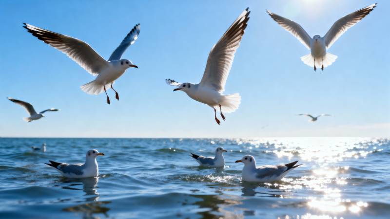 海鸥翱翔碧海蓝天图片