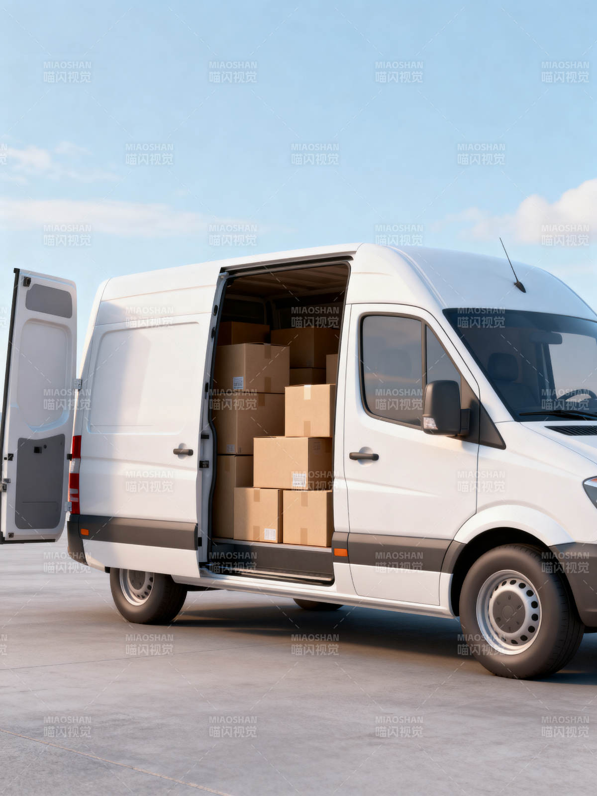 货车装载货物准备出发图片