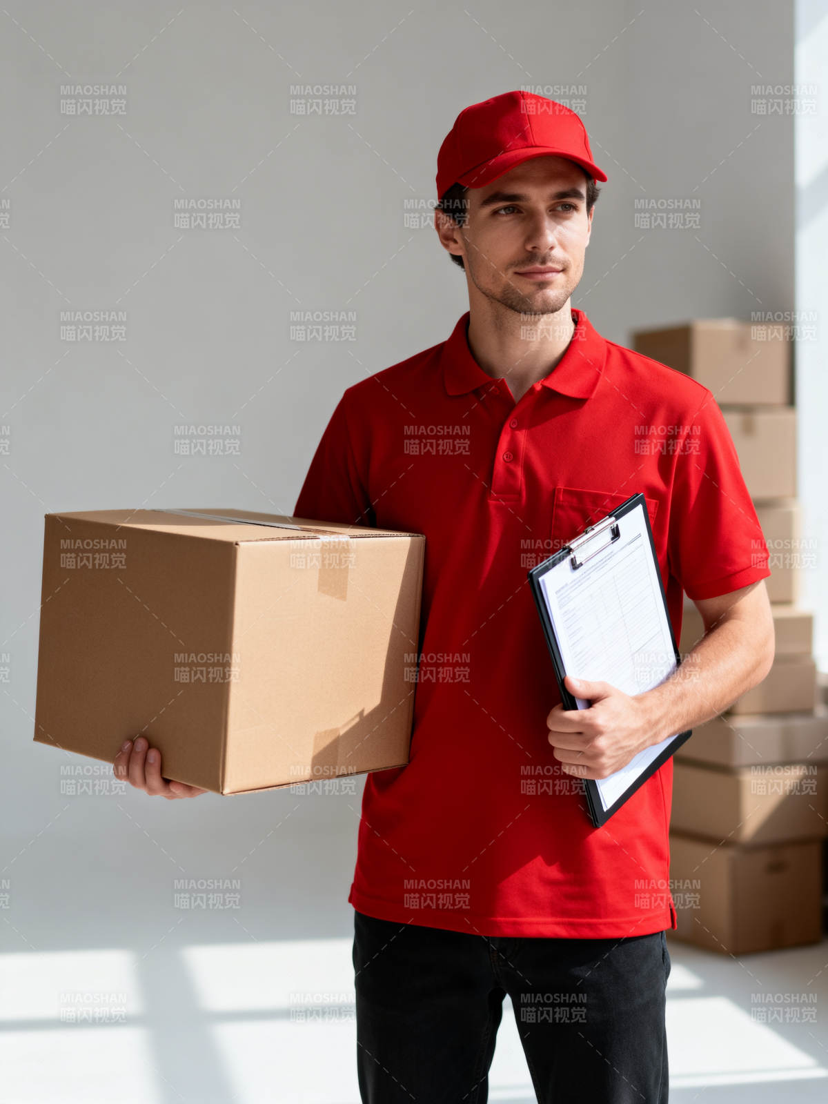 快递员送货上门图片