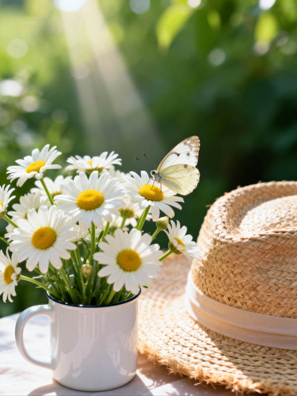 雏菊与蝶的夏日时光图片