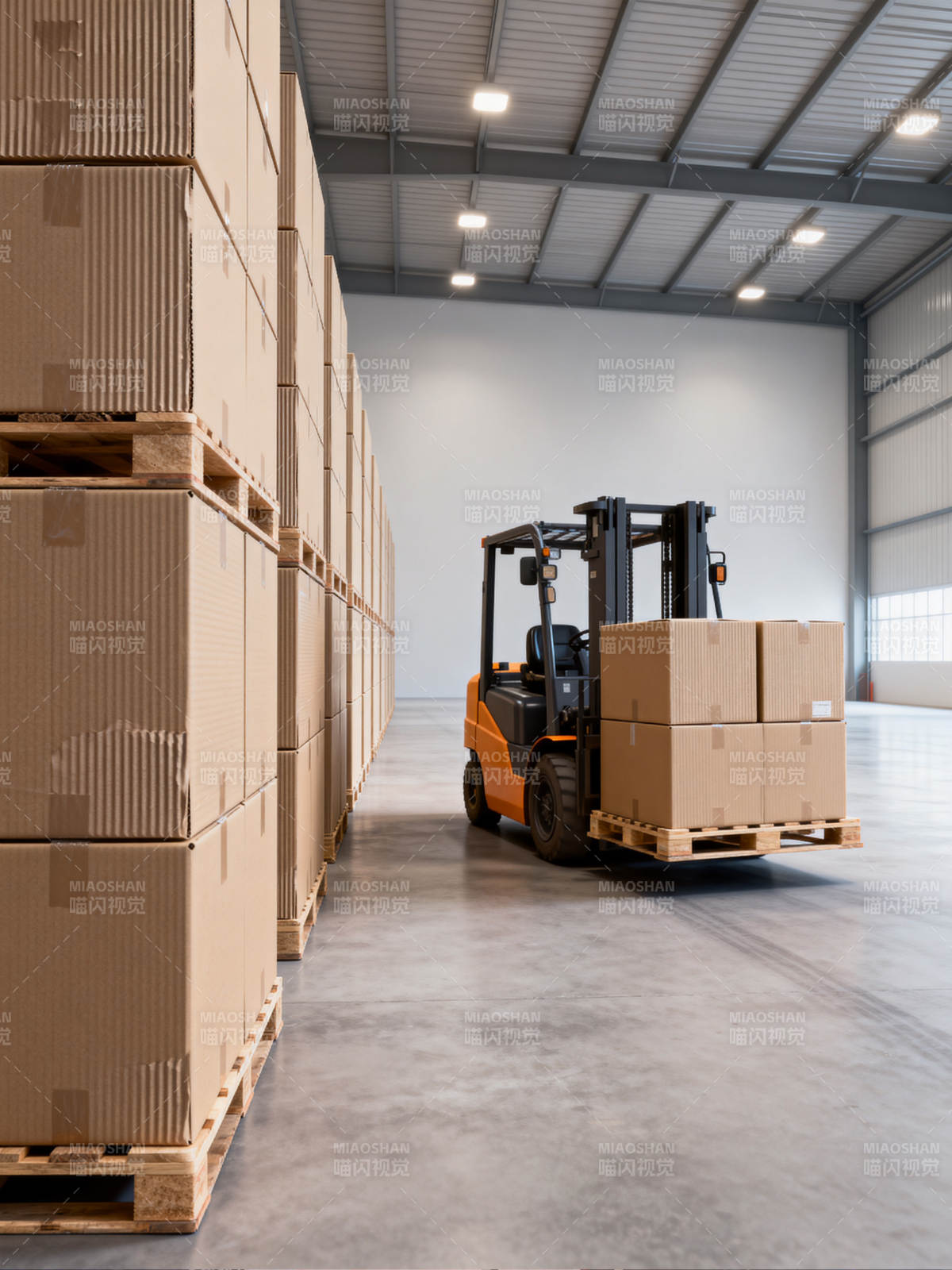 仓库叉车搬运货物图片