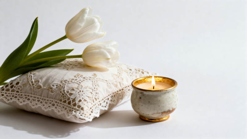 烛光与白郁金香图片