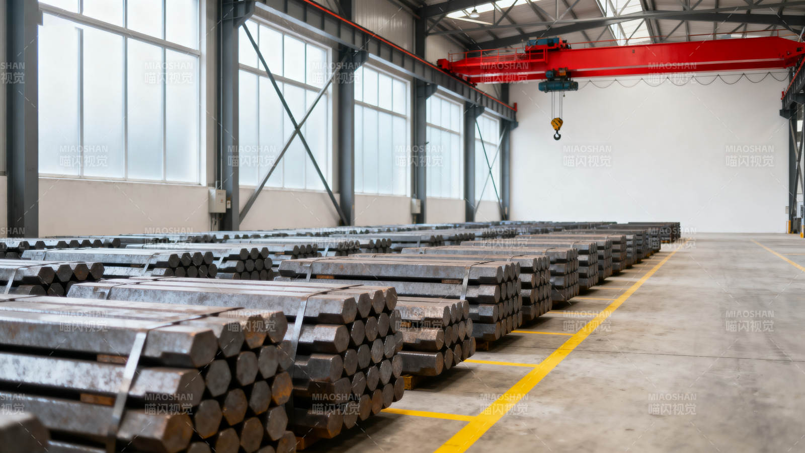 仓库中的钢材堆放图片