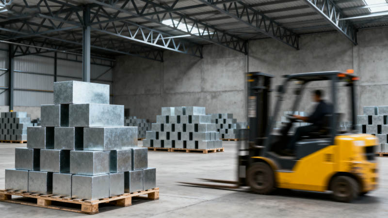 仓库叉车搬运铝锭图片