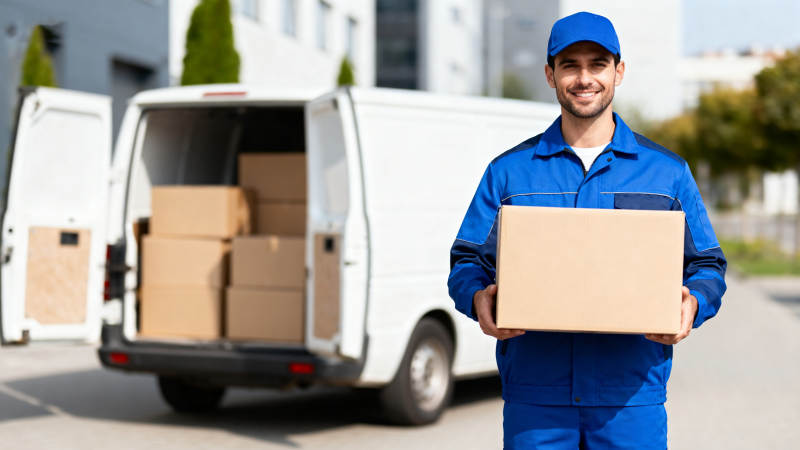 快递员送货上门图片