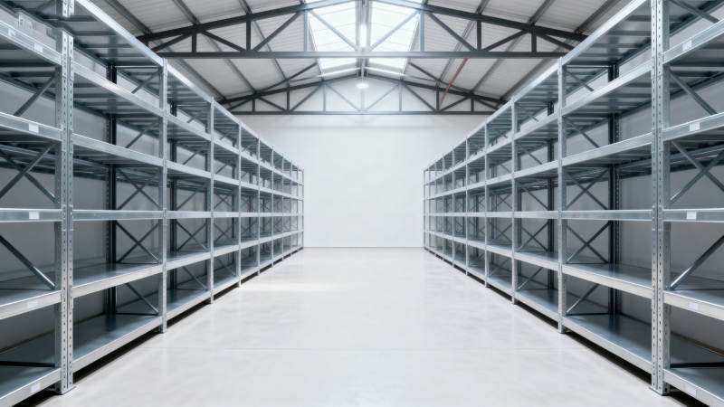 空旷的金属货架仓库图片