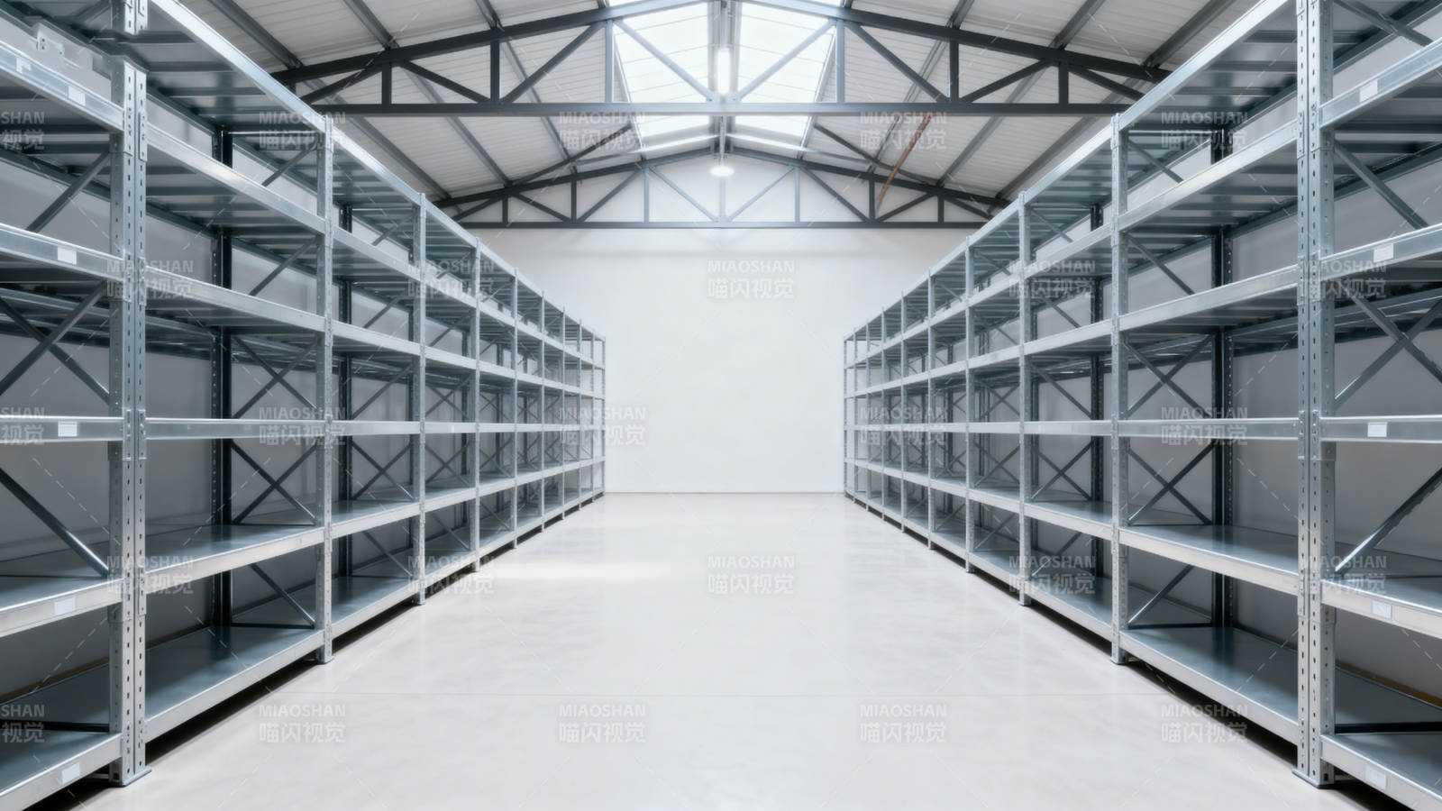 空旷的金属货架仓库图片