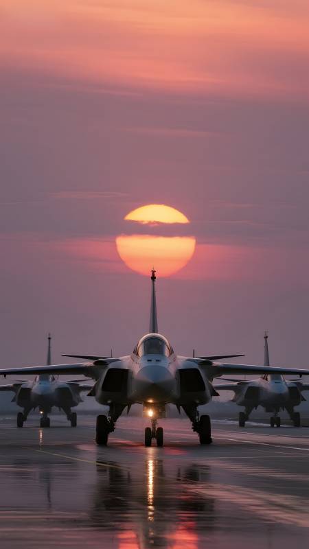 夕阳下的战斗机图片