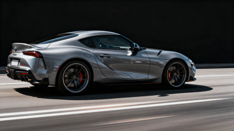 银色跑车疾驰路中图片