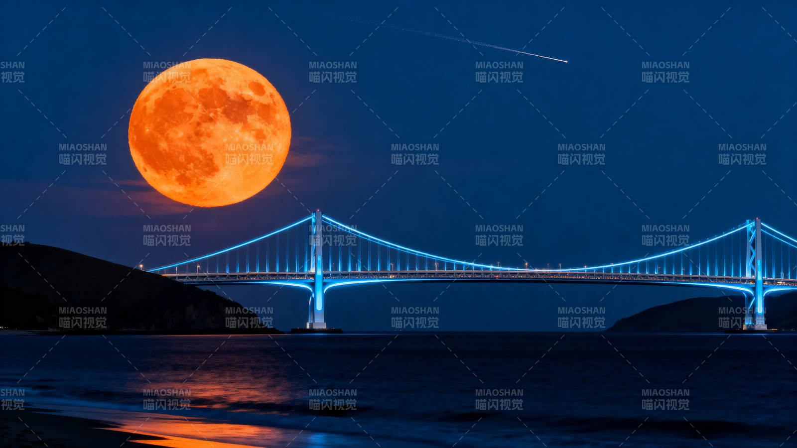 月升桥影夜景图片