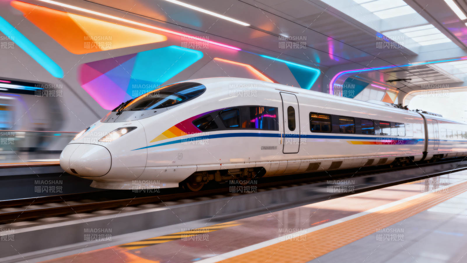 高速列车疾驰站台图片