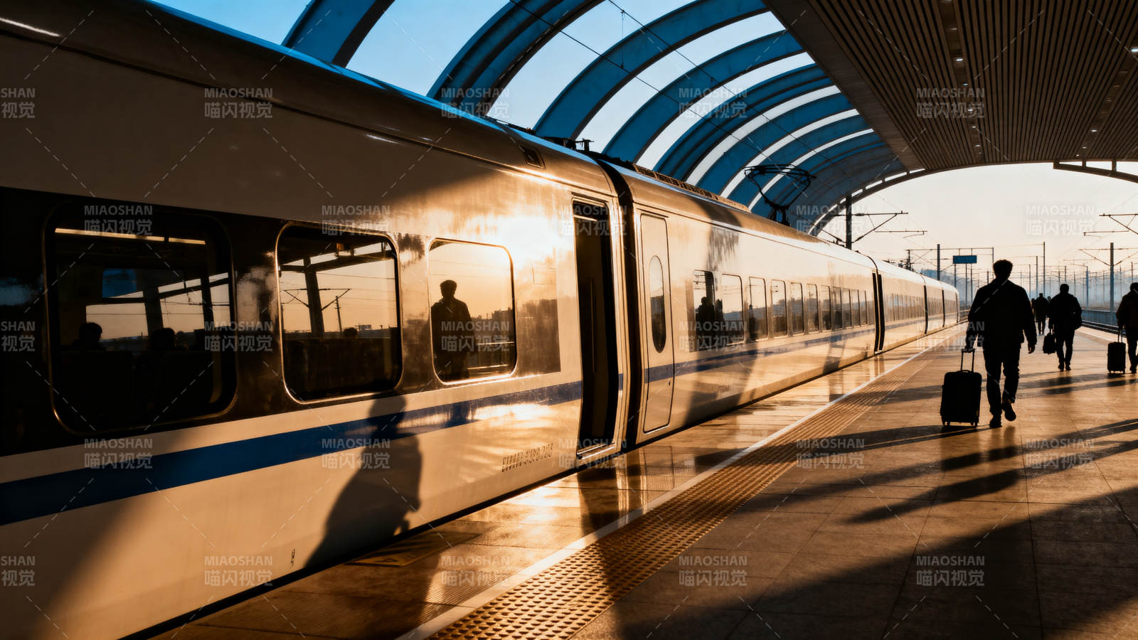 站台晨光中的列车图片
